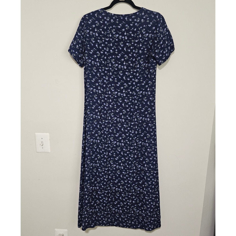 VTG LL Bean Overall Maxi Dress 6 Blue Floral Button Front 90s Cottagecore Jumper - Picture 2 of 8